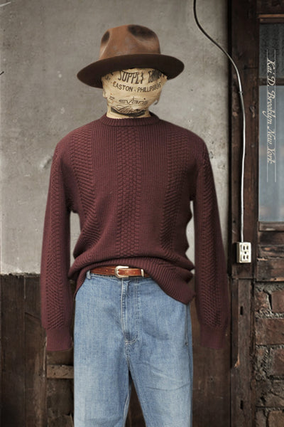 Mixed Stitch Crew Neck Sweater - Prune - 4(M), 5(L), 6(XL)