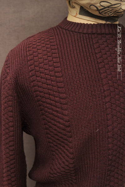 Mixed Stitch Crew Neck Sweater - Prune - 4(M), 5(L), 6(XL)