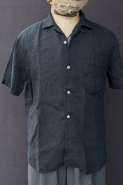 Short Sleeve Cannes Linen Shirt - Deep Mineral Grey - M, L