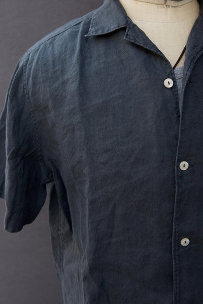 Short Sleeve Cannes Linen Shirt - Deep Mineral Grey - M, L