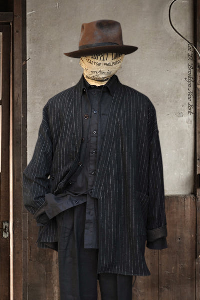 Japanese Farmer Coat - Chalk Stripe Wool - M (NO RETURN)