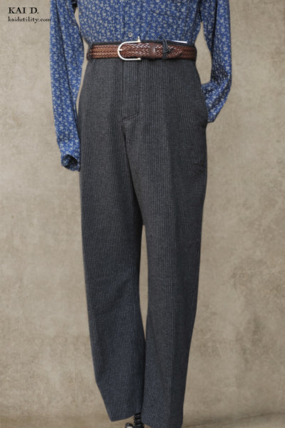 Wide Cut Trousers - Charcoal Wool Pin - M, L, XL