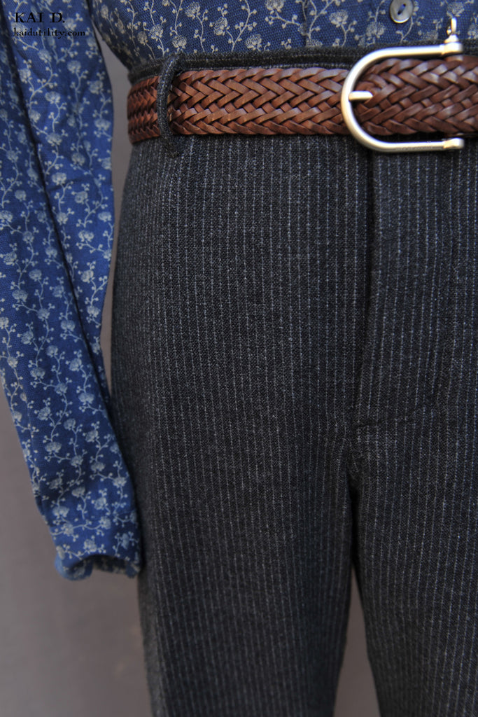 Kai D Utility — Ken Wide Cut Trousers - Charcoal Wool Pin