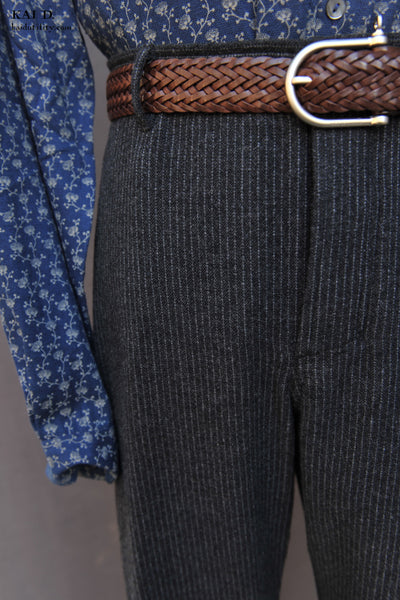 Ken Wide Cut Trousers - Charcoal Wool Pin - M, L, XL