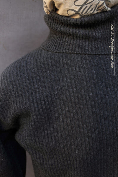 Perfect Ribbed Turtleneck Sweater - Charcoal - M, L