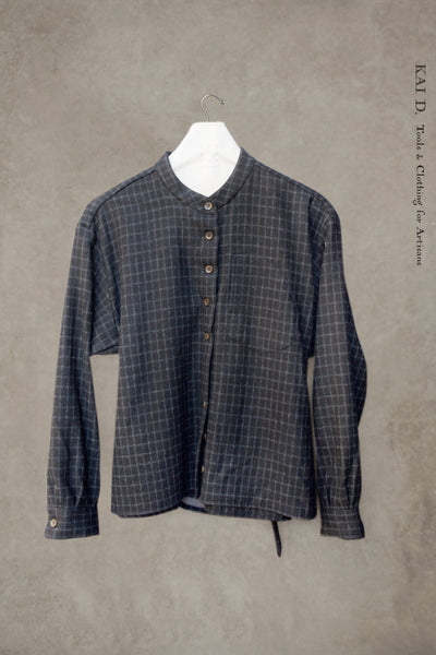 Edith Belted Shirt - Pure Wool - Charcoal Windowpane - S, M, L