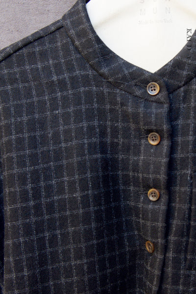 Edith Belted Shirt - Pure Wool - Charcoal Windowpane - S, M, L