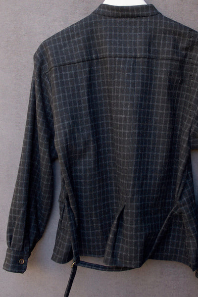 Edith Belted Shirt - Pure Wool - Charcoal Windowpane - S, M, L