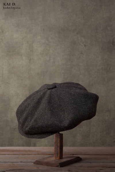 Peaky Hat - Textured Dark Charcoal Wool - M, L, XL