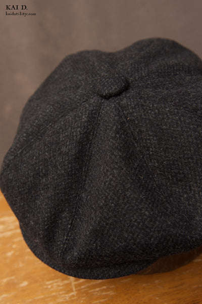 Peaky Hat - Textured Dark Charcoal Wool - M, L