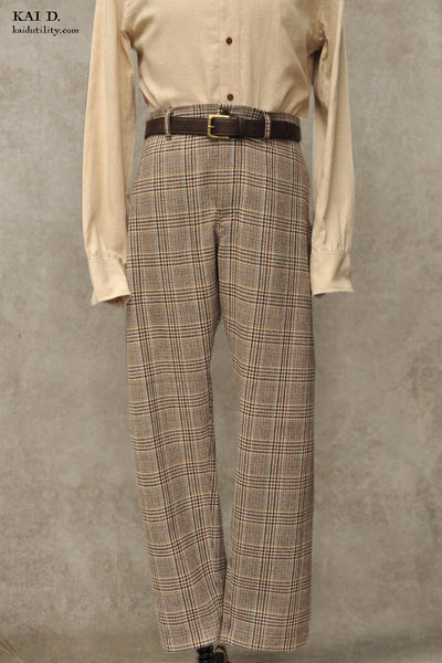 Wide Cut Trousers - Multi Color Check - M, L, XL