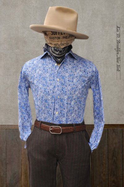 Lake Como Blue Floral Shirt - 41, 42, 44