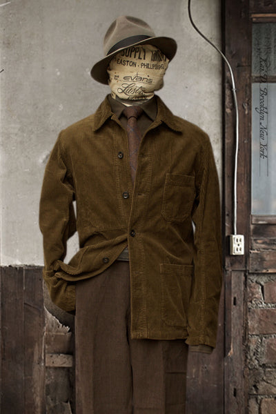 French Chore Jacket - Washed Chestnut Corduroy - 44(M), 46(L), 48(XL), 50(XXL), 52(3XL)