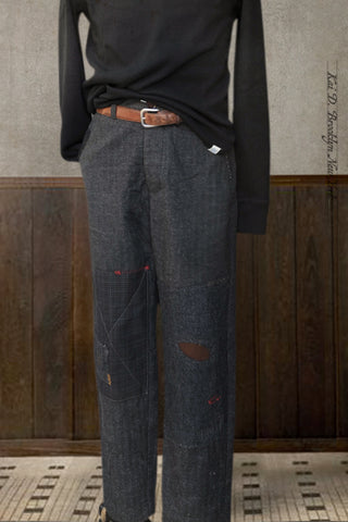 Cotton Tweed Boro Trousers - Grey Blue - 31 (NO RETURN NO EXCHANGE)