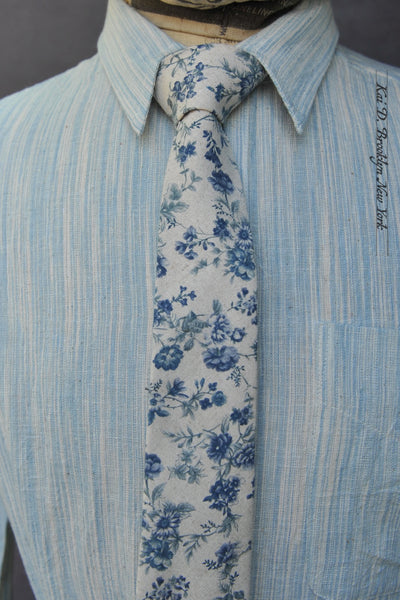 Country Floral Tie - Cream/Blue