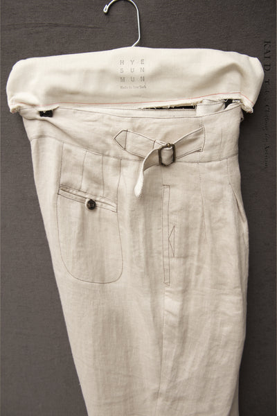Isa Belted Pants - Cream Linen Herringbone - XS, S, M