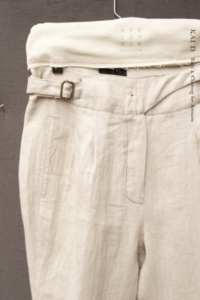 Isa Belted Pants - Cream Linen Herringbone - XS, S, M