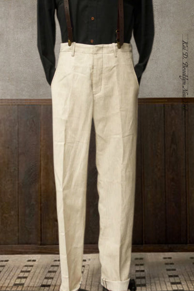 Linen Cotton Borough Pants - Cream Pin - 30, 32, 36, 38
