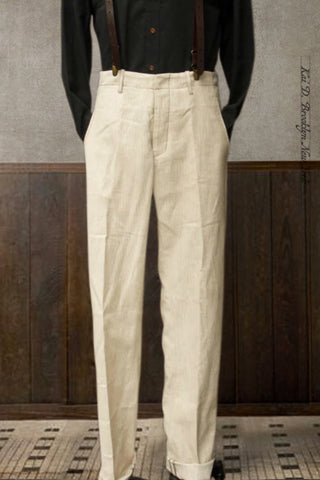 Linen Cotton Borough Pants - Cream Pin - 30, 32, 36, 38
