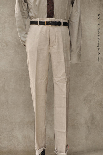 Linen Cotton Borough Pants - Cream Pin - 30, 32, 34, 36