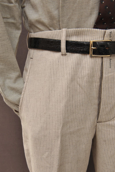 Linen Cotton Borough Pants - Cream Pin - 30, 34, 36