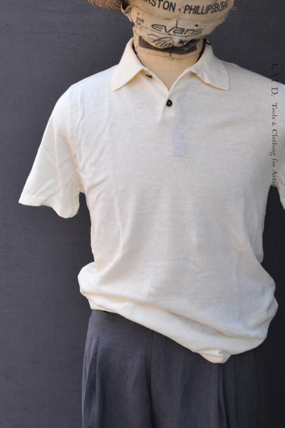 Folk Cotton Linen Polo - Eggshell - S, M, L, XL