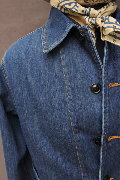 Cropped Worker's Denim Jacket - Washed Indigo - M, L (NO RETURN)
