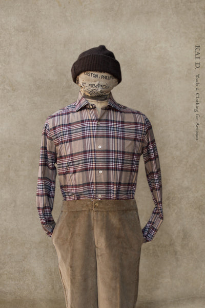 Cotton Cashmere Plaid Shirt - Burgundy Plaid - 41