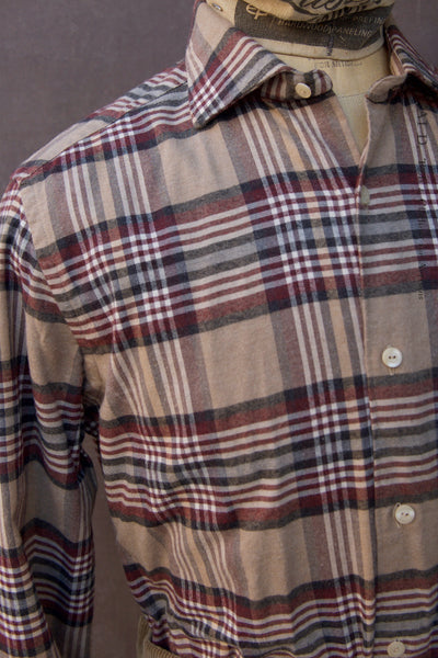 Cotton Cashmere Plaid Shirt - Burgundy Plaid - 41