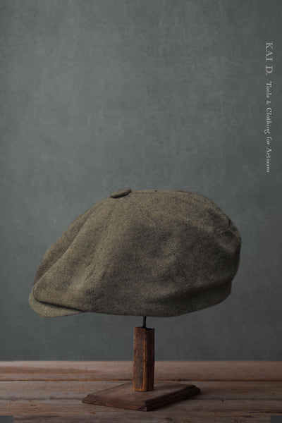 Peaky Hat - Green Cotton Linen Tweed - M, L, XL