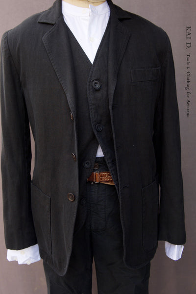 Over dyed Cotton Linen Shoemaker Jacket - Black -  M, L