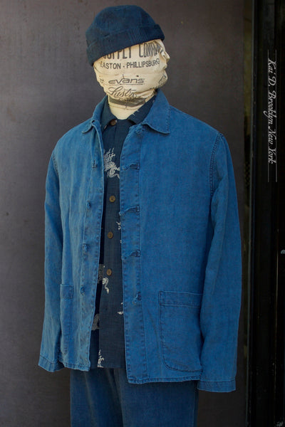 Cunart Frog Closure Jacket - Indigo Linen - 48, 50, 52, 54 (NO RETURN)