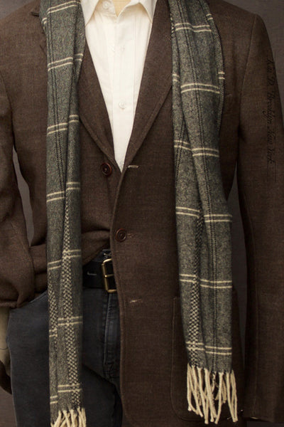 Pure Cashmere Wool Scarf - Dark Grey Windowpane