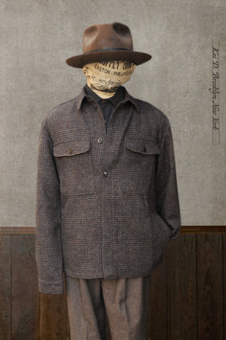 Parisian Over Shirt - Grey Brown Prince of Wale Tweed - M, L (NO RETURN)