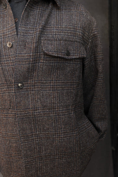 Parisian Over Shirt - Grey Brown Prince of Wale Tweed - M, L (NO RETURN)