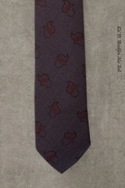 Printed Paisley Wool Tie - Deep Purple Brown