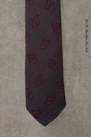 Printed Paisley Wool Tie - Deep Purple Brown