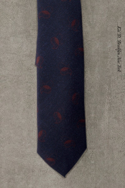 Printed Paisley Wool Tie - Deep Blue