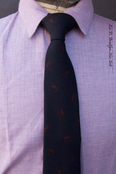 Printed Paisley Wool Tie - Deep Blue