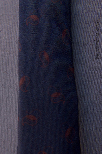 Printed Paisley Wool Tie - Deep Blue