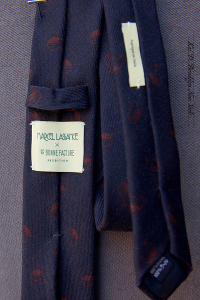 Printed Paisley Wool Tie - Deep Blue