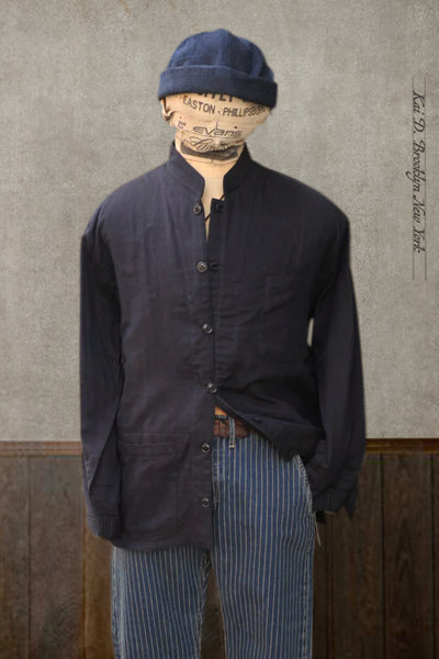 O'Hara Shirt - Double Gauze in Blue/Brown Gauze - L