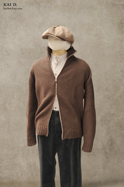 Pecora Nera Wool Zip Cardigan - Undyed Brown - M