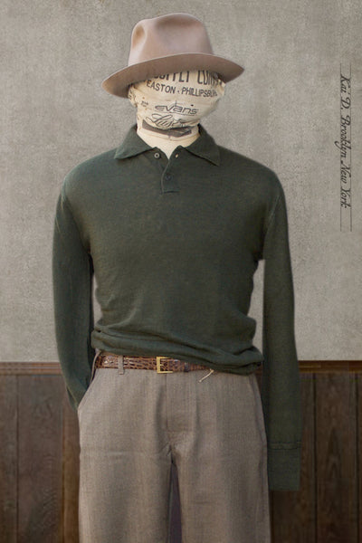 Fine Gauge Linen LS Polo - Dark Green - L, XL