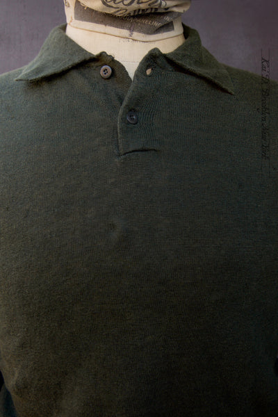 Fine Gauge Linen LS Polo - Dark Green - L, XL