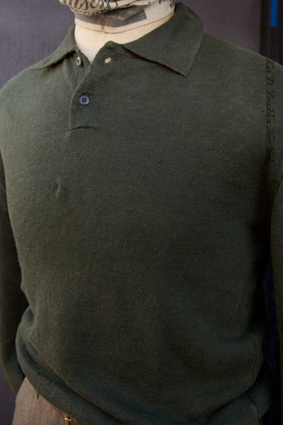 Fine Gauge Linen LS Polo - Dark Green - L, XL
