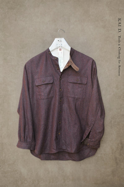 Jackie Shirt - Wool Herringbone Plum tweed  - M