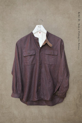 Jackie Shirt - Wool Herringbone Plum tweed  - M