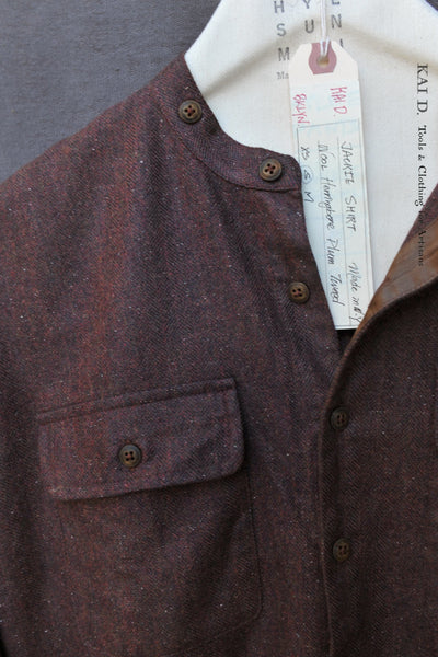 Jackie Shirt - Wool Herringbone Plum tweed  - M