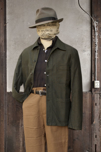 French Moleskin Work Jacket -  Dark Green - 44(M),, 46(L), 48(XL), 50(XXL)